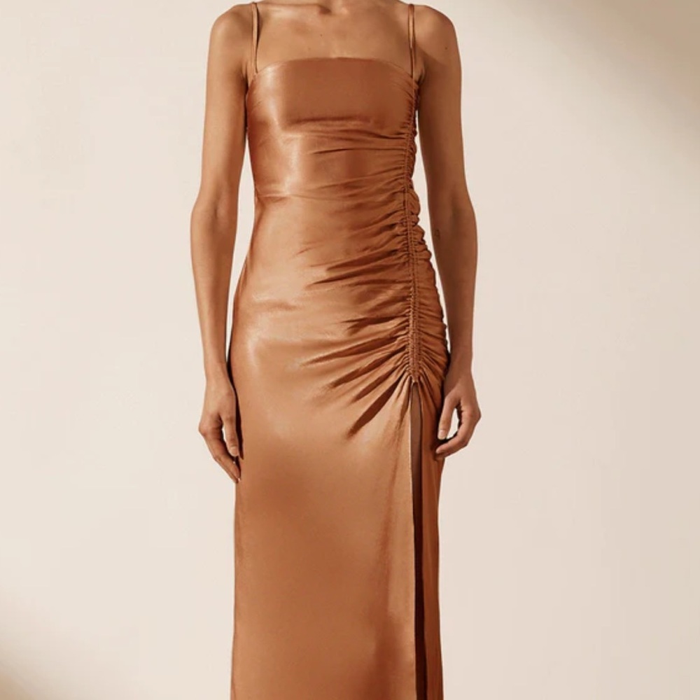 Shona Joy LA LUNE RUCHED MAXI DRESS in copper size 4.